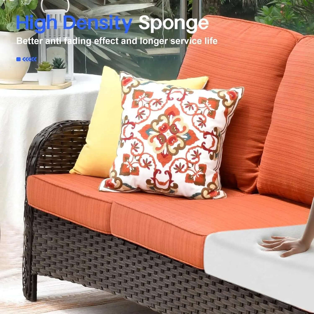 Long - lasting50,000 BTU Rectangular Propane Fire Pit Table 7-Piece High-Back Conversation Sofa and Matching Side Table