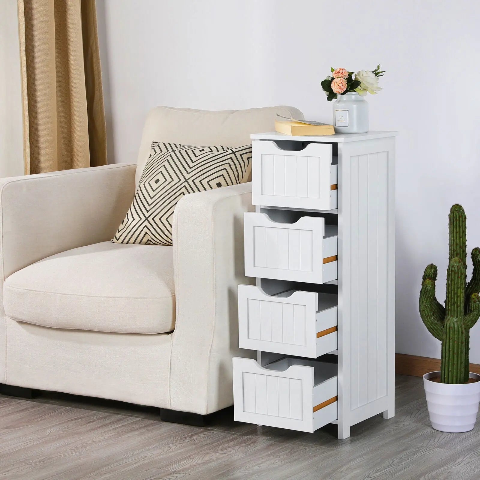 Elegant White 4-Drawer Wooden Dresser