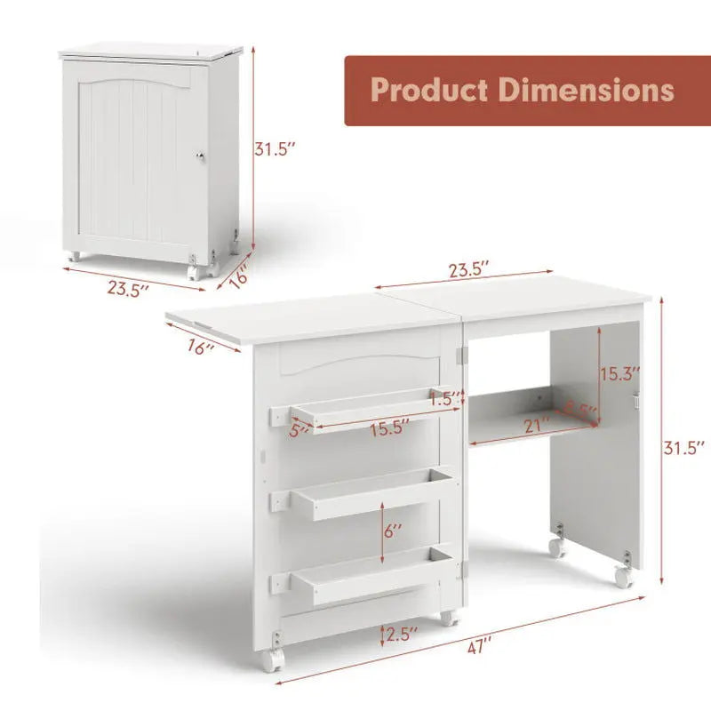 Folding Sewing Craft Table Shelf Storage Cabinet Home Furniture