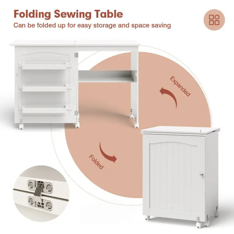 Folding Sewing Craft Table Shelf Storage Cabinet Home Furniture