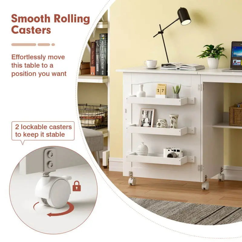 Folding Sewing Craft Table Shelf Storage Cabinet Home Furniture