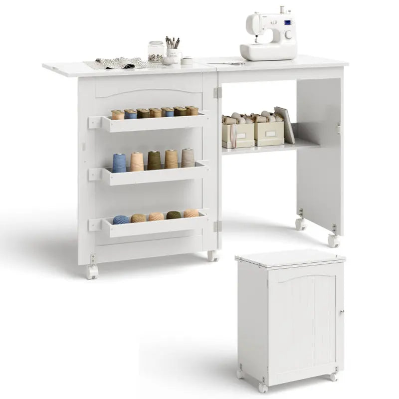 Folding Sewing Craft Table Shelf Storage Cabinet Home Furniture