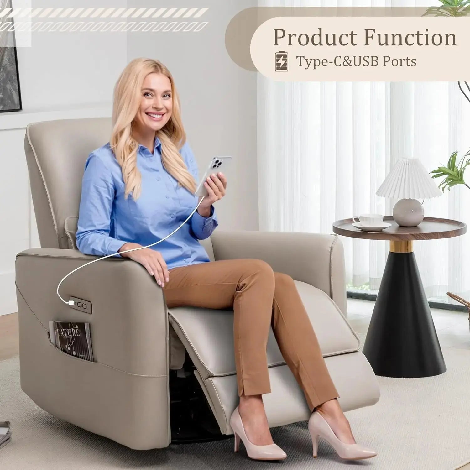 Glider Rocking Chair Nursery, Electric Rocking Recliner Chair of Faux Leather