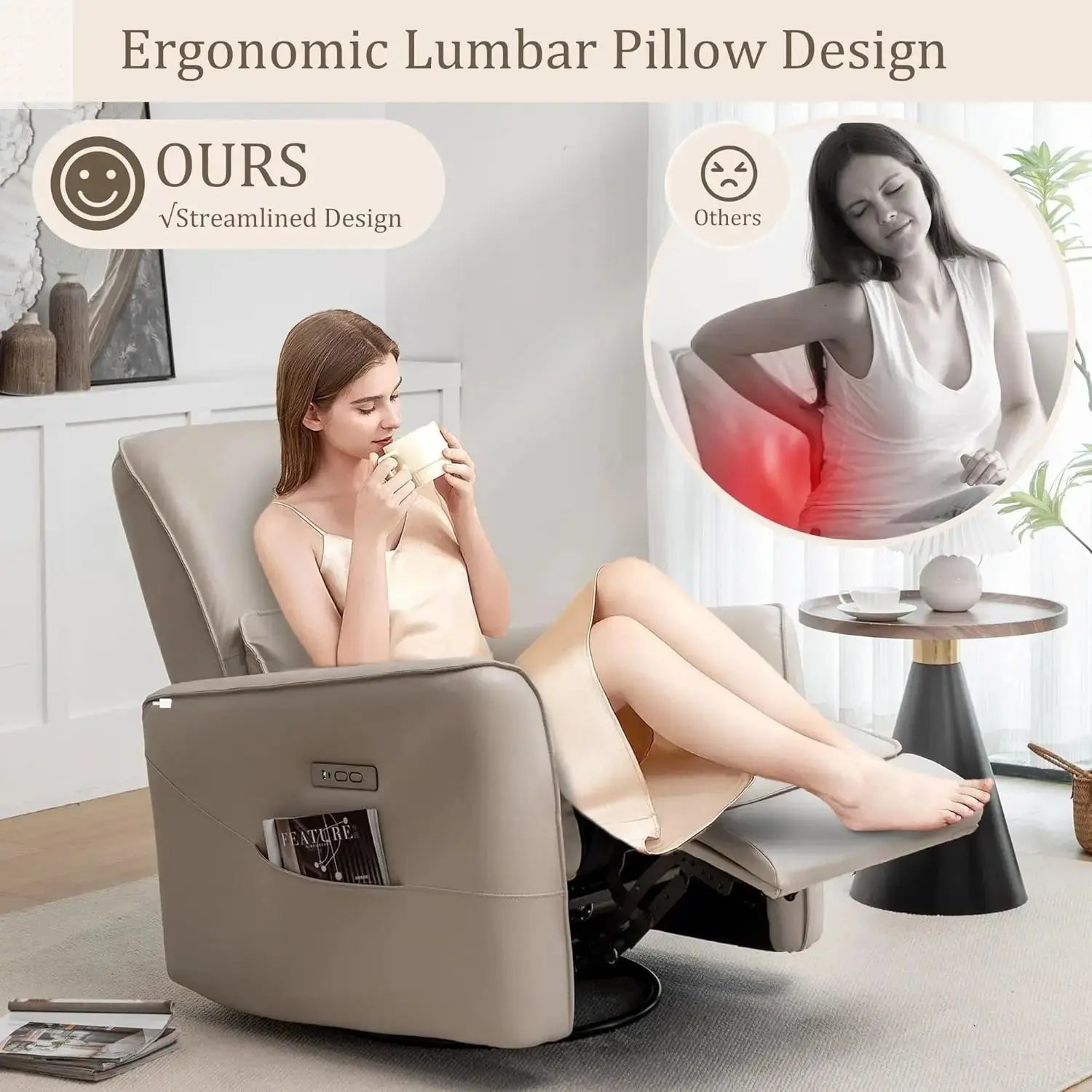 Glider Rocking Chair Nursery, Electric Rocking Recliner Chair of Faux Leather