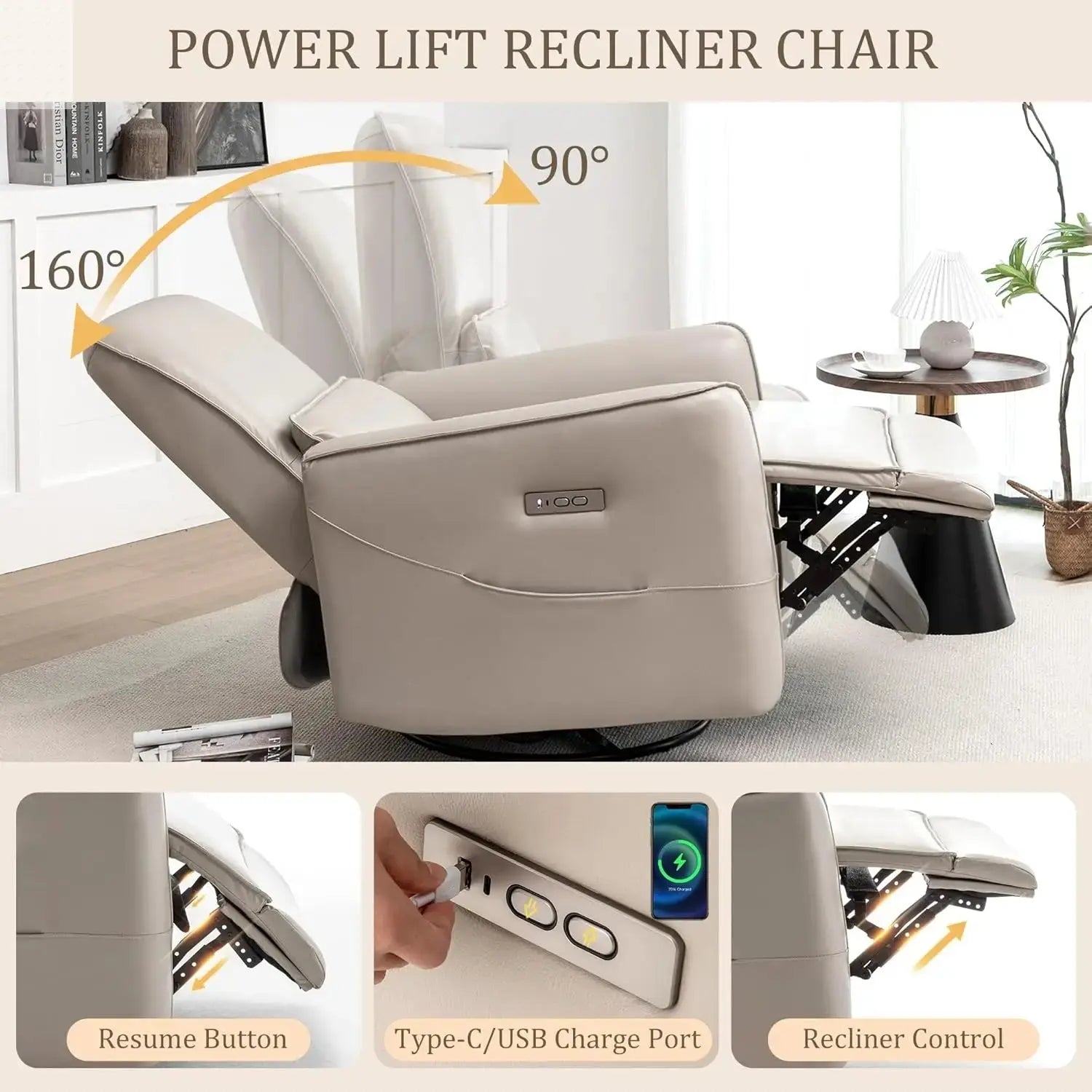 Glider Rocking Chair Nursery, Electric Rocking Recliner Chair of Faux Leather