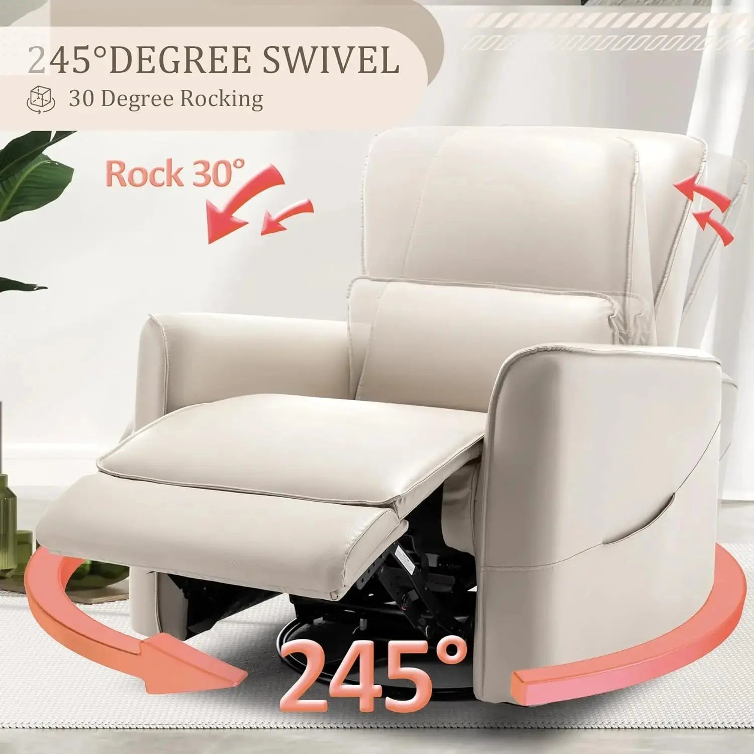 Glider Rocking Chair Nursery, Electric Rocking Recliner Chair of Faux Leather