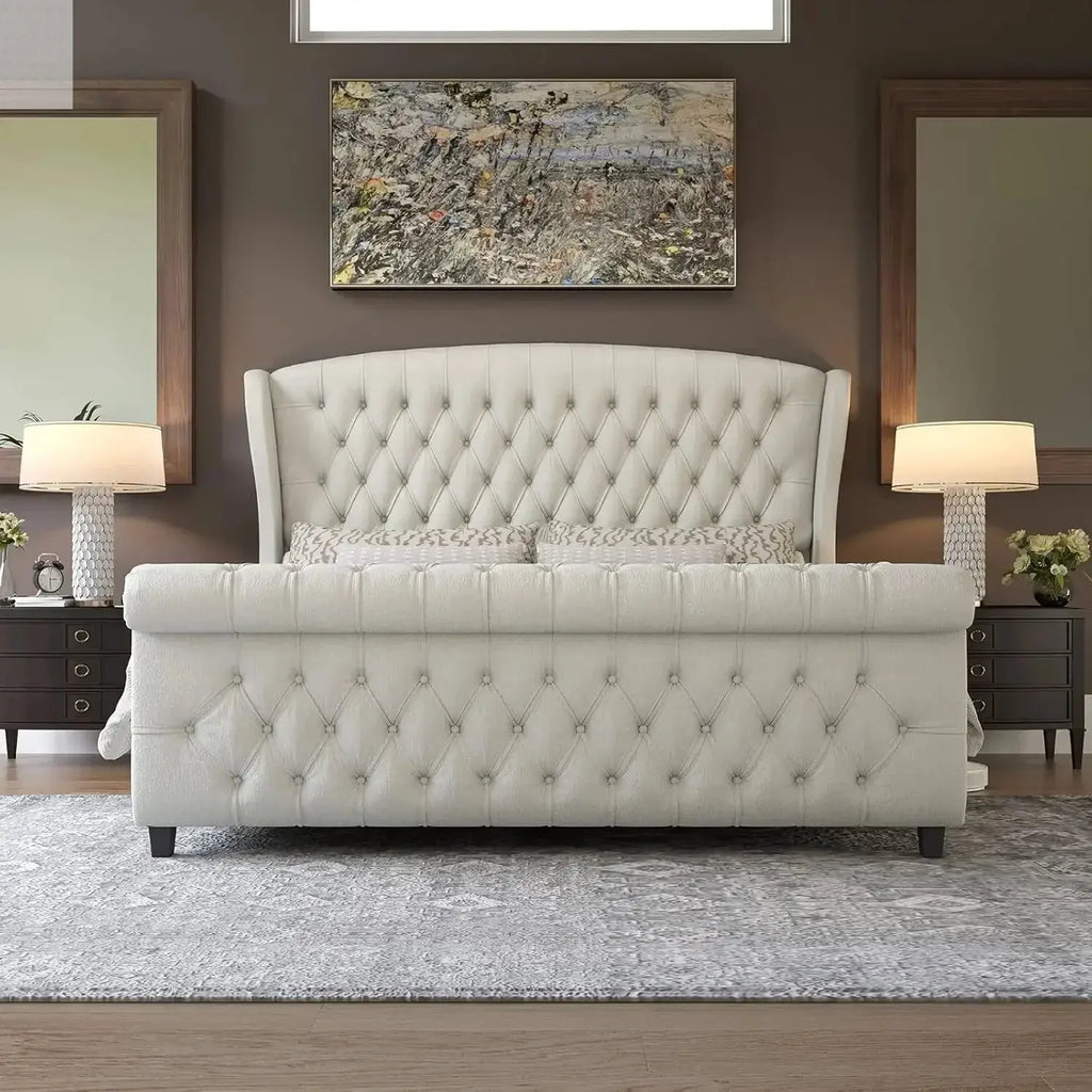 King Size Bed Frame- Chenille Upholstered