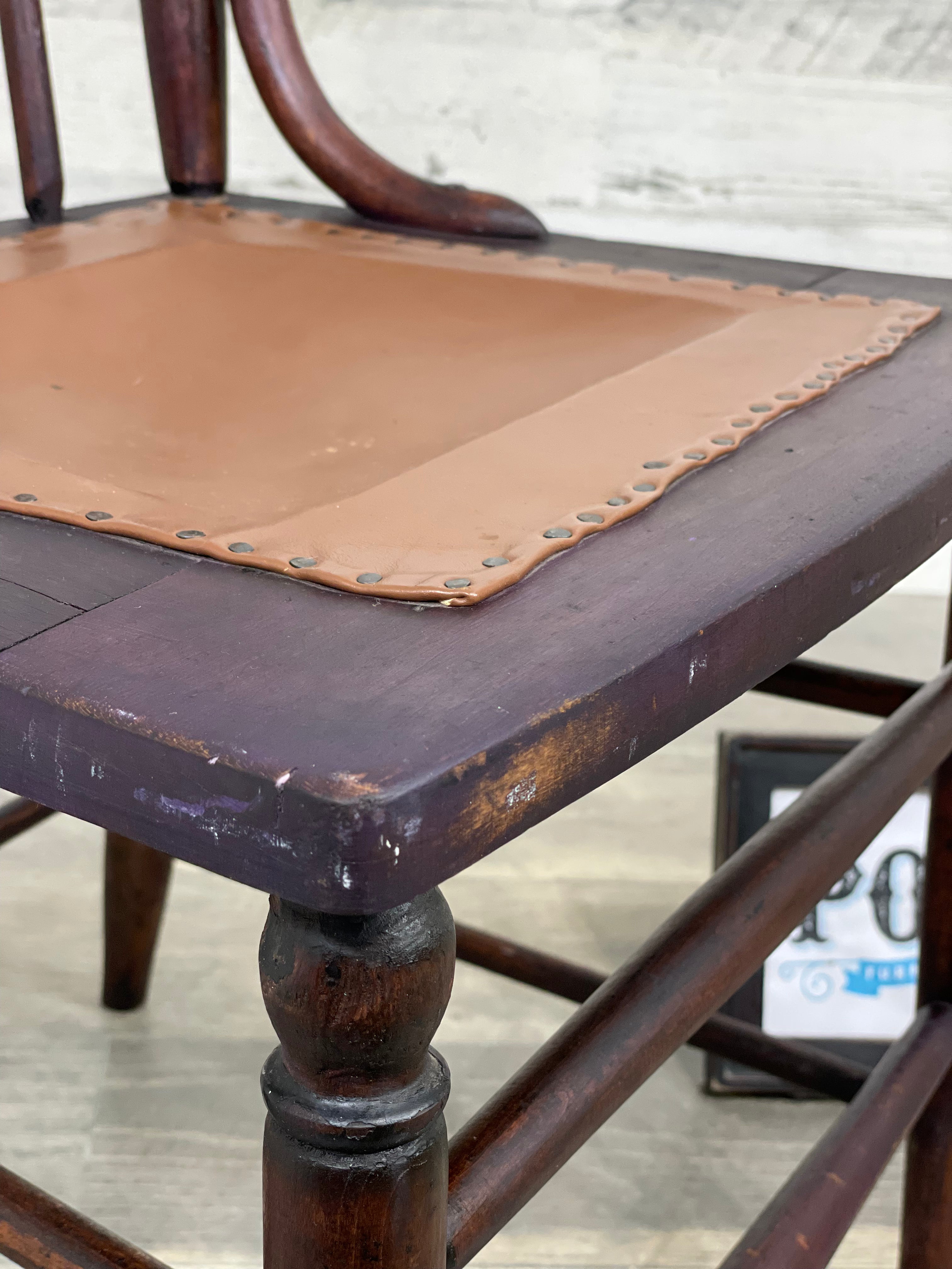 Antique Wood Chair Leather Seat